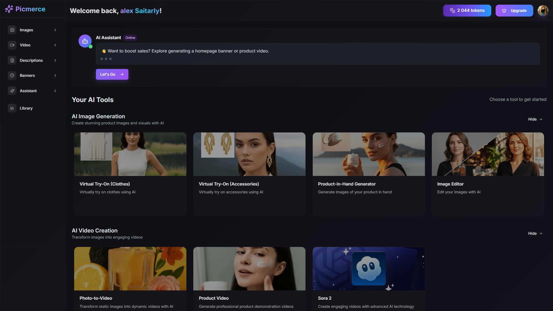Picmerce AI SaaS platform dashboard